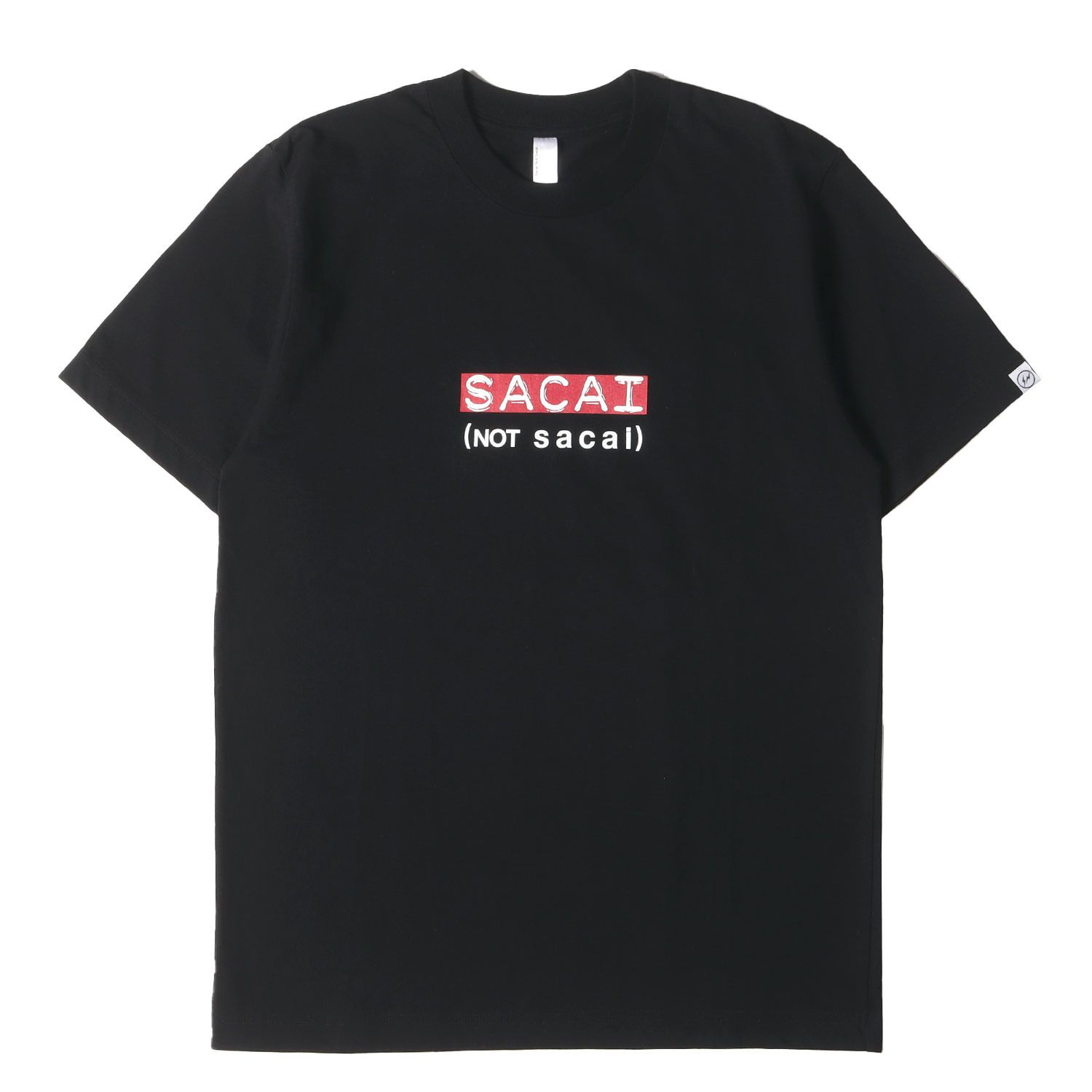 Sacai サカイ Tシャツ サイズ:1 / fragment design BOXロゴ クルーネック Tシャツ / ブラック 黒 / トップス カットソー 半袖 / コラボ【メンズ】【中古】【美品】【K4466】 美品】Sacai サカイ Tシャツ サイズ:1 / fragment design BOXロゴ