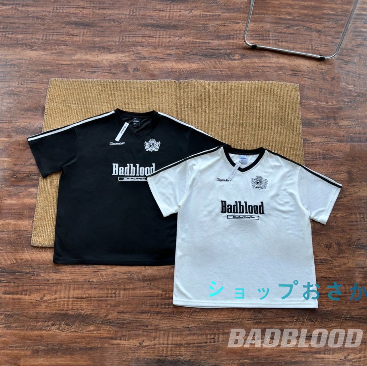 【新品】BADBLOOD 韓国  半袖  ヴィンテージジャージ  ユニフォーム  ロゴ刺繍  男女兼用  2色選択  M、L