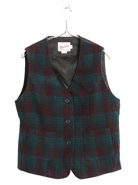 なクーポン配布中! 90s ウールリッチ チェック ウール テーラード ベスト レディース M | 古着 オールド ポケット付き ジレ ノースリーブ 重ね着 前開き
