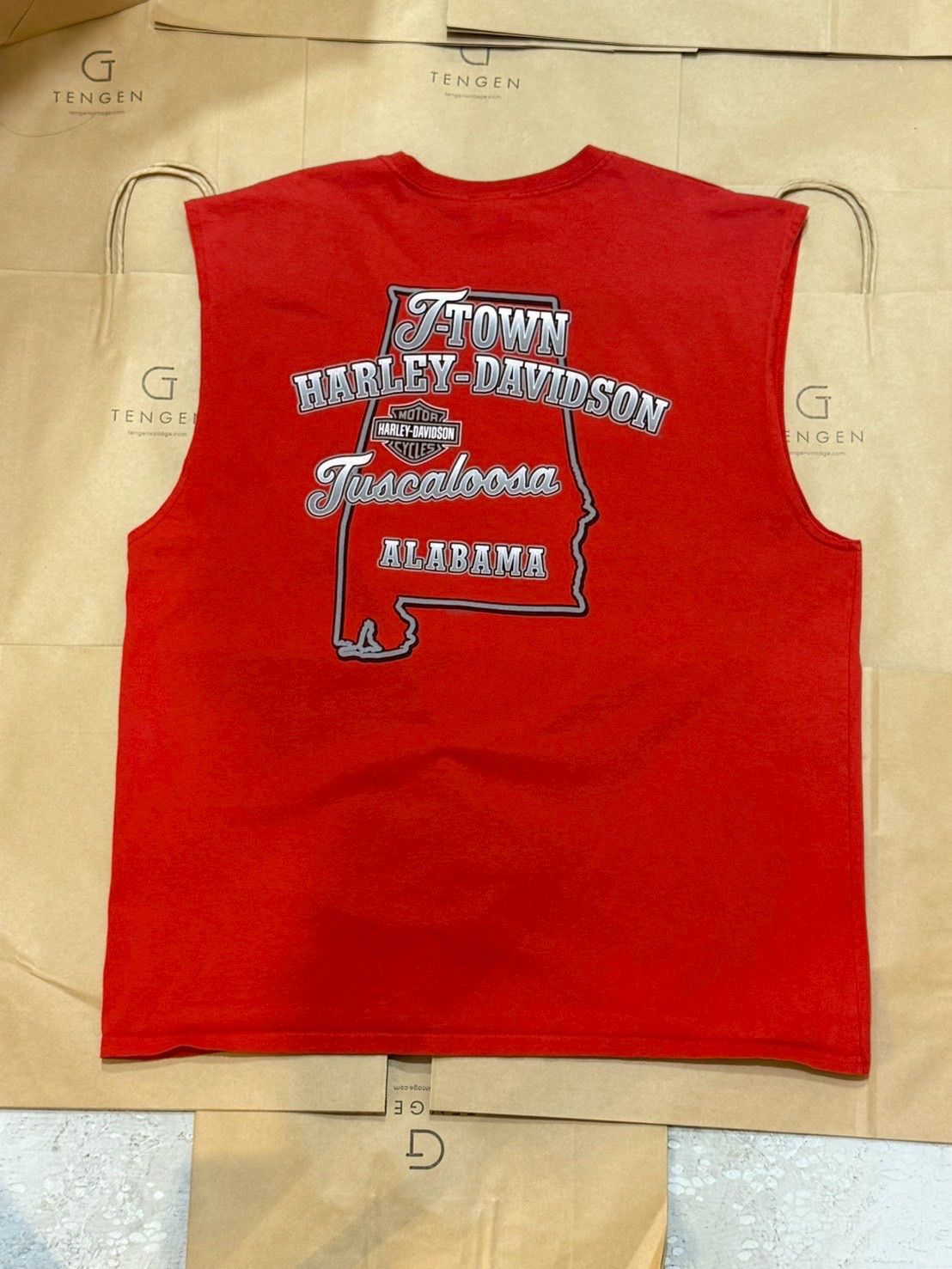 ハーレーダビッドソン ノースリーブ プリントTシャツ 2XL 赤 白