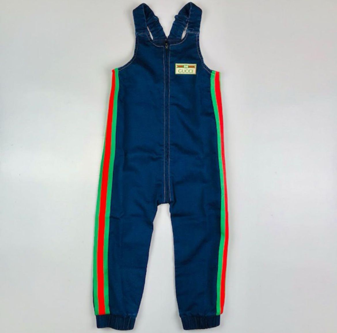 GUCCI グッチ ベビー ビンテージブランドロゴワッペン付き シェリーライン ウォッシュ加工 ストレッチデニム地 オーバーオール ユニセックス 100㎝ キッズ チルドレン アウター 秋冬物 子供服 カジュアル 子供パンツ ブランド