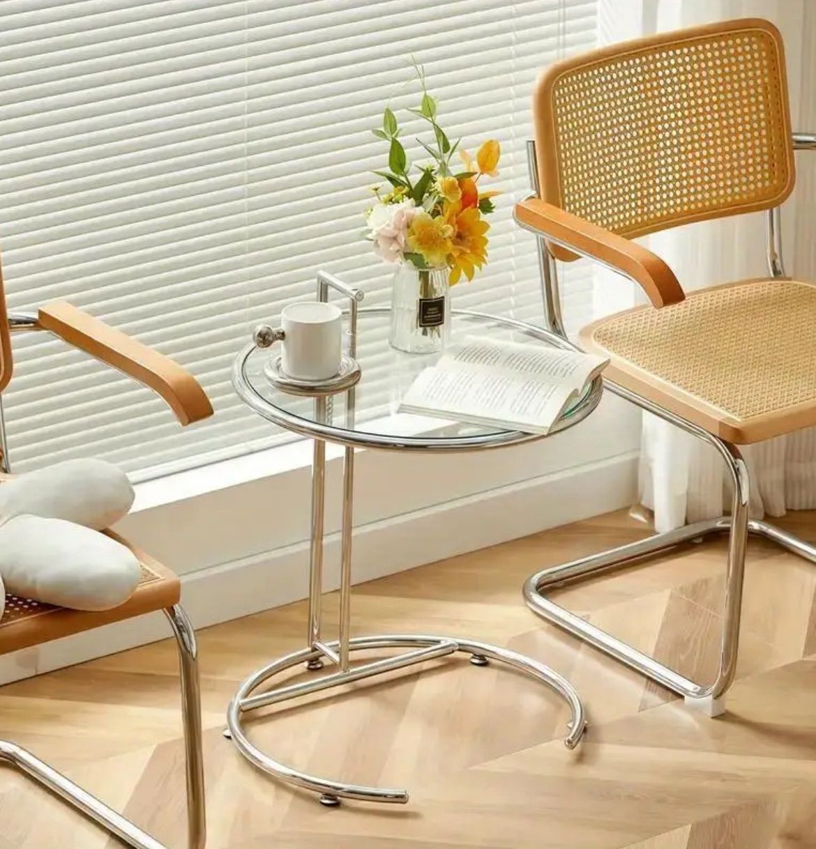 ガラステーブル3段 ミッドセンチュリー ラウンドテーブル コーヒー