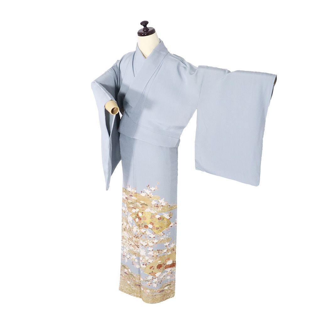 ［ 色留袖 ］正絹　薄い山吹色　黄　一つ紋　松　梅　鶴　菊　駒刺繍　金　箔 色留袖 ］正絹 薄い山吹色 黄 一つ紋 松 梅 鶴 菊 駒刺繍