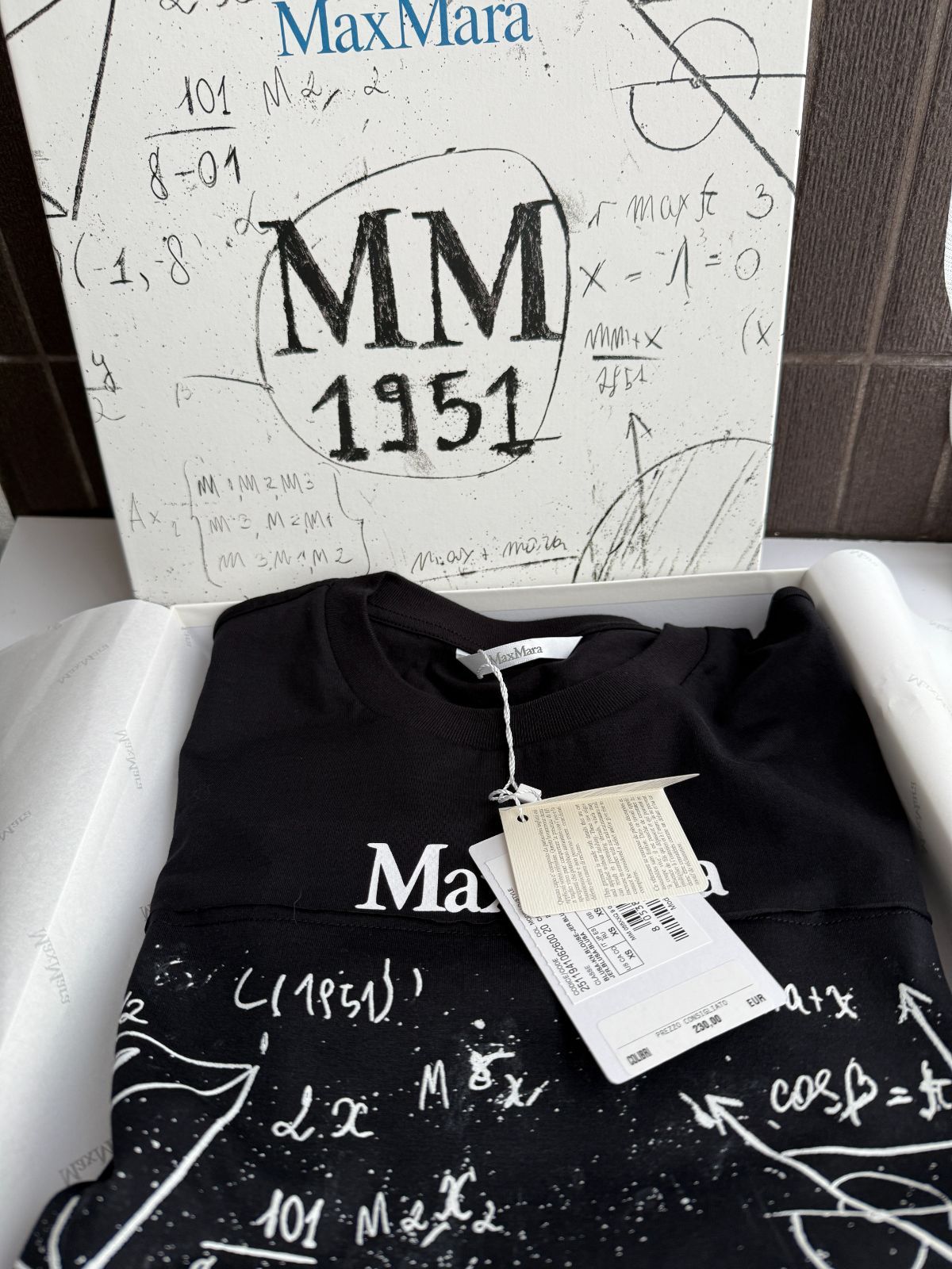 MAXMARA マックスマーラ コリブリ ピュア コットン プリント Tシャツ ロゴ ブラック 黒 XS