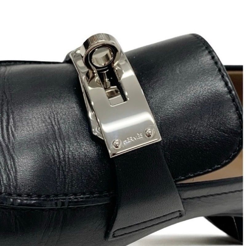 エルメス パリ モカシン ローファー レザー ブラック シルバー