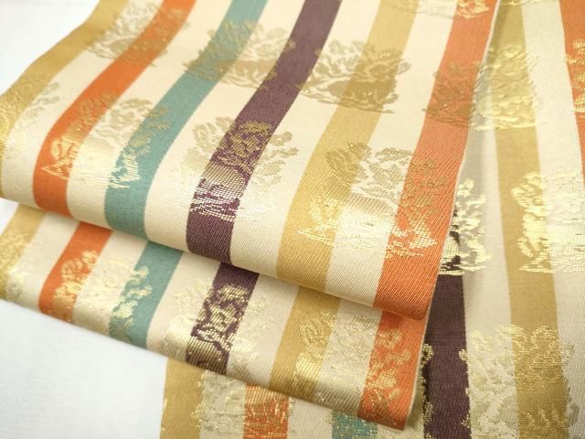 平和屋着物●半幅帯 花兎 金糸 正絹 CAAY9848hy