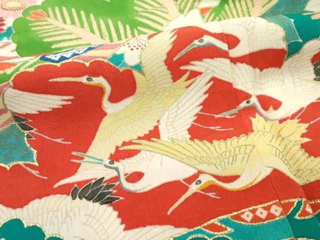 平和屋着物□極上 アンティーク 大正ロマン 振袖 飛鶴松文 金彩 遠州