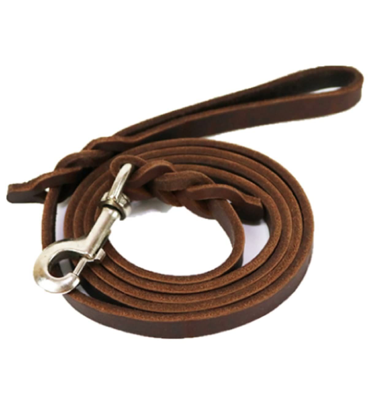 犬リード 本革 ブラウン 牛革 幅1.2cm 長さ1m超 ショートタイプ 中型犬 大型犬 適合 シルバーフック