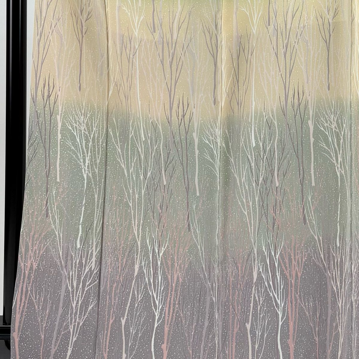 訪問着 身丈163.5cm 裄丈65.5cm M 袷 落款 樹木 染め分け 灰紫 正絹 名品