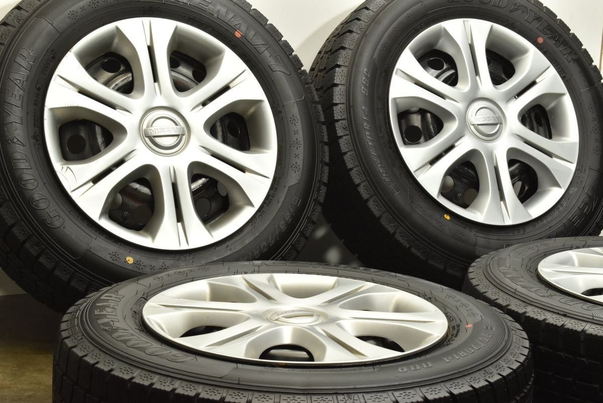 バリ溝 製 日産 E12 ノート 純正 14in 5.5J 40 PCD100 グッドイヤー アイスナビ7 185 70R14 キューブ ブルーバード サニー