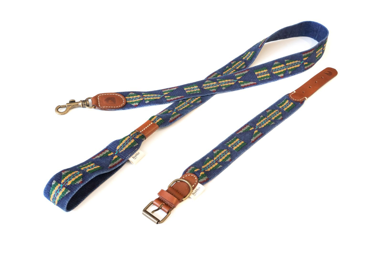 スペイン製 高級犬用首輪とリードセット　etna Azul（小型犬　中型犬）Qmultiペット商品