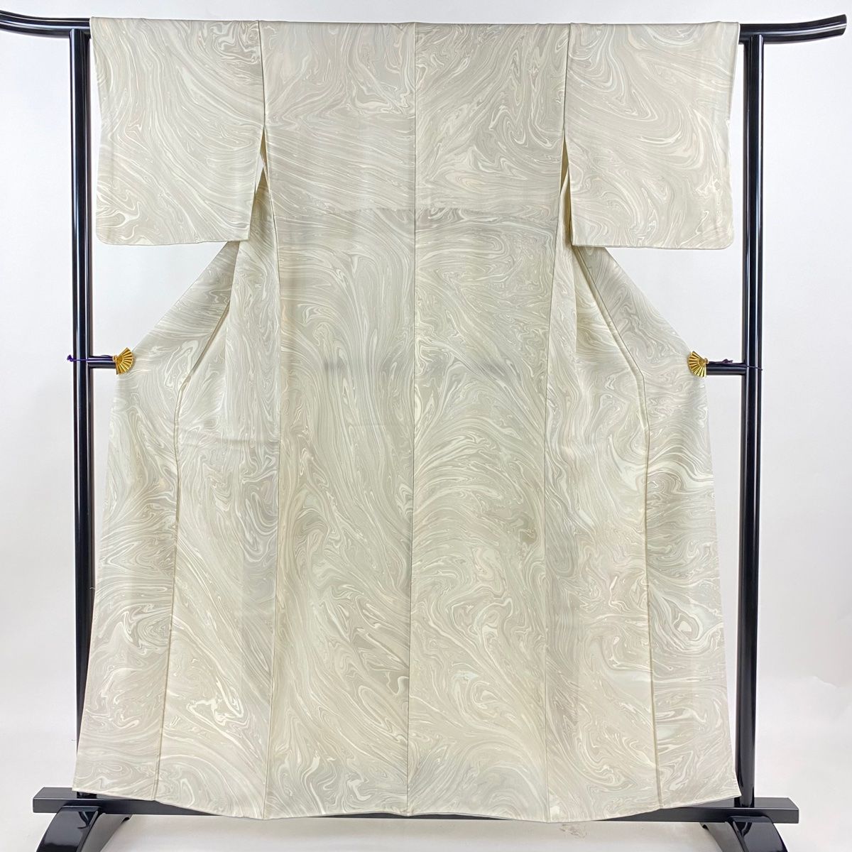 小紋 身丈156.5cm 裄丈63cm S 袷 墨流し ベージュ 正絹 名品