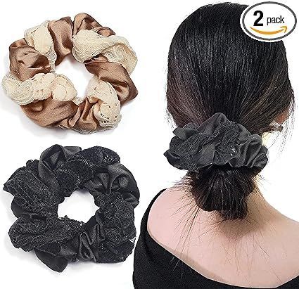 【在庫処分】BIANHUAN シュシュ ボリューム 大人 大きめ ヘアゴム アクセサリー レディース ヘアアクセサリー レース 2点セット 髪留め 髪止め 髪どめ シンプル キレイめ 上品 結婚式 お呼ばれ 