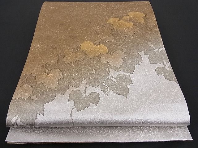 着物屋こころ■太鼓柄袋帯　蔦の葉文　金彩　逸品　未使用　ｊ1916 平和屋着物◎六通太鼓柄袋帯 手描き ふくれ織 蔦の葉文