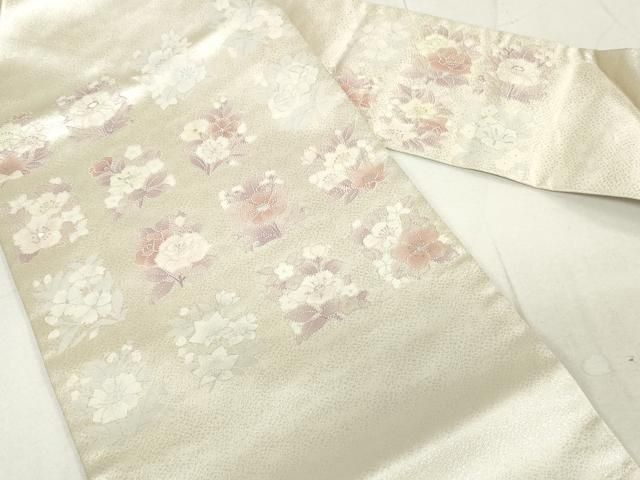 平和屋着物◎中国三大刺繍 相良刺繍 九寸名古屋帯 草花文 銀糸