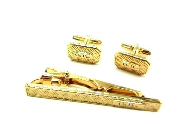 美品 クリスチャンディオール ネクタイピン カフスリンクス ゴールド □美品□ ChristianDior クリスチャンディオール ロゴプレート