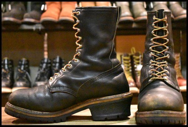9.5D PT91刺繍 レッドウィング 2218 ロガー 黒 ブラック スチールトゥ 編み上げ ブーツ redwing HOPESMORE FE555