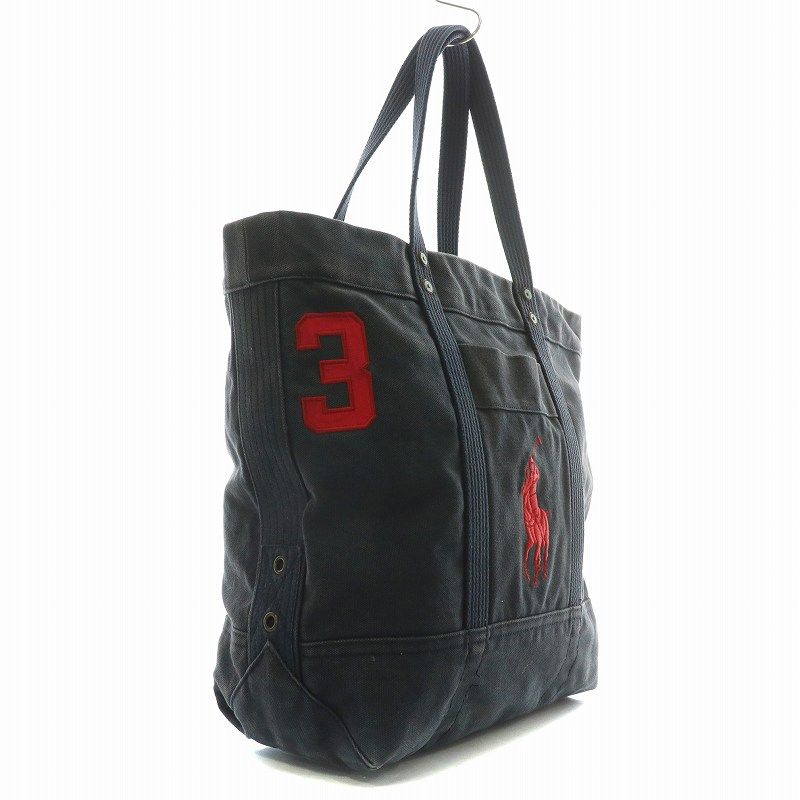 未使用 ポロラルフローレン トートバッグ キャンバス ブラック 定番刺繍 ポロ ラルフローレン POLO RALPH LAUREN トートバッグ ハンド