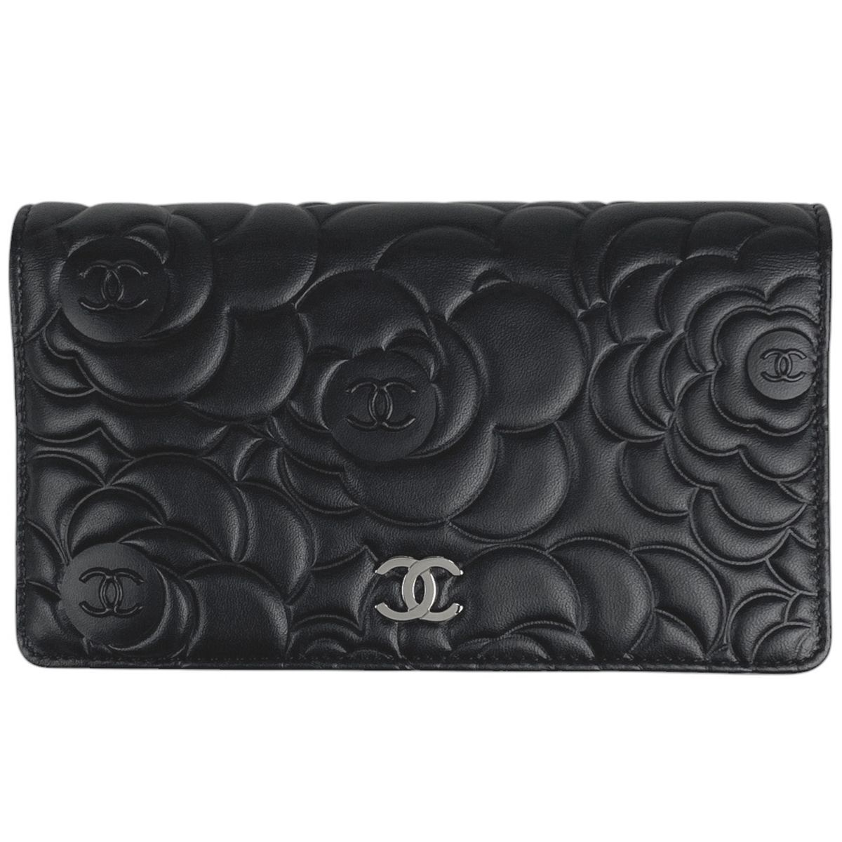 中古 CHANEL シャネル カメリア モチーフ ココマーク 2つ折り 長財布 シャネル CHANEL ココマーク 二つ折り 長財布 カメリア 長財布