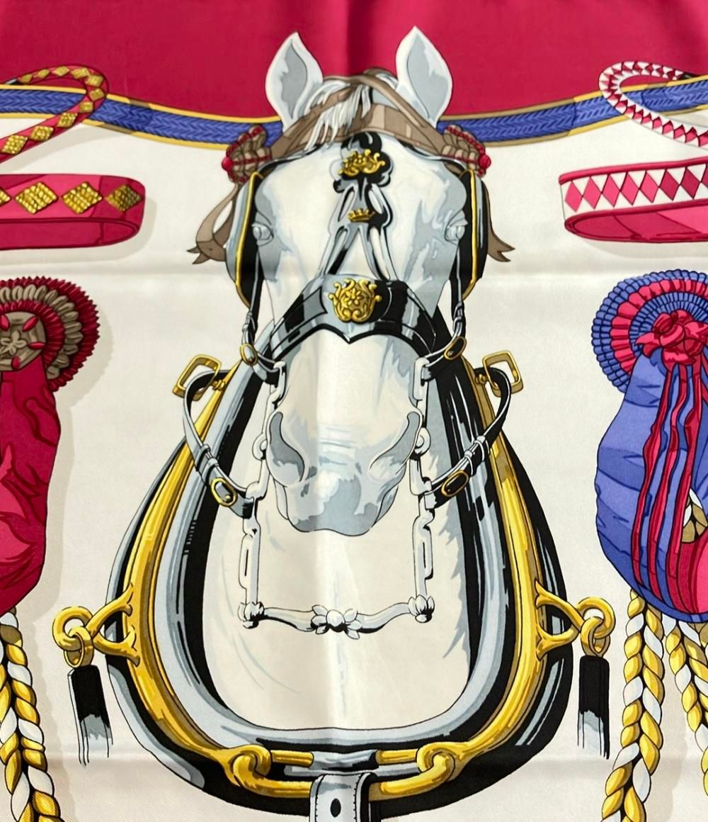 美品 エルメス スカーフ カレ90 シルク100% frontaux et cocardes