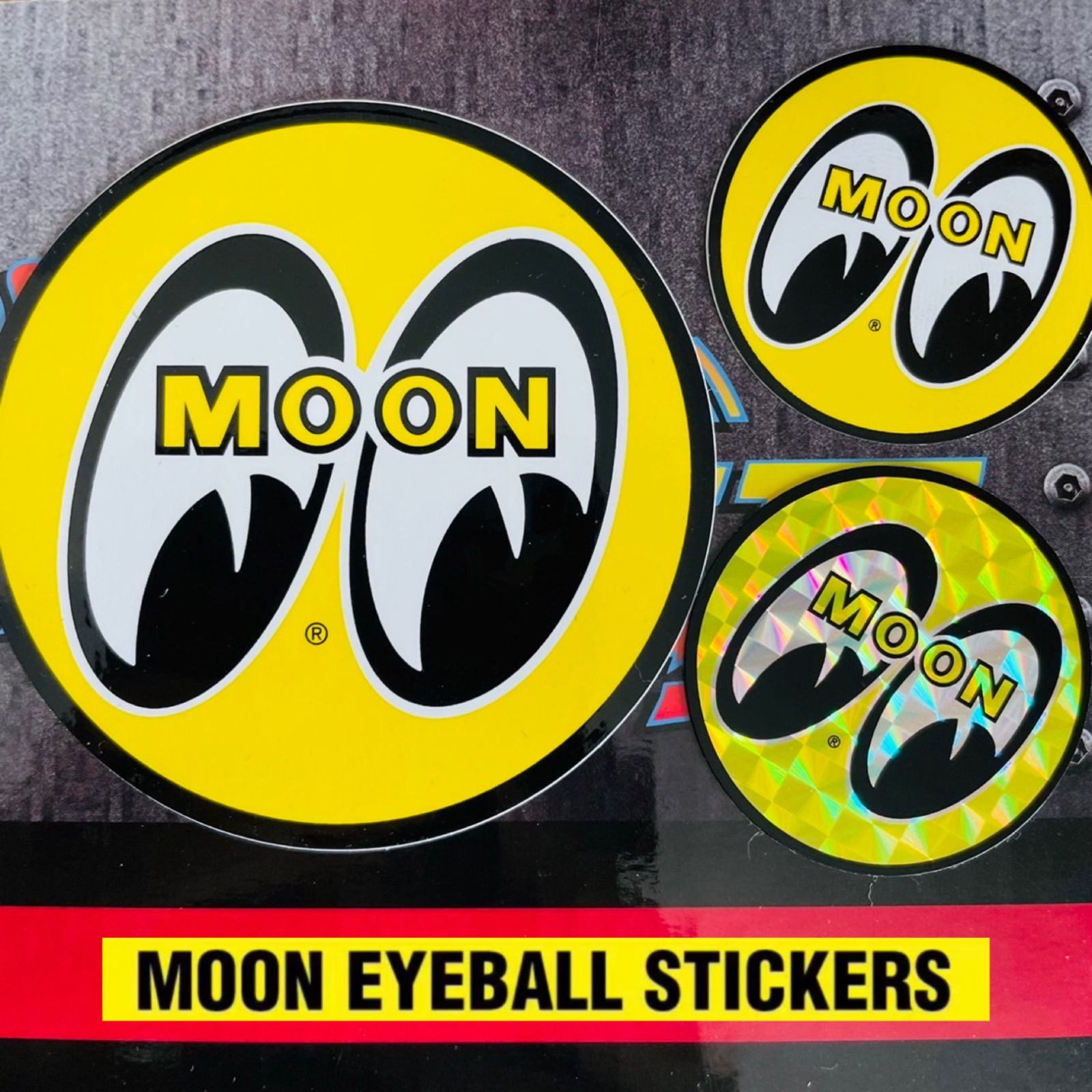 🇺🇸 新品 ★ MOONEYES ★ EYE BALL STICKER【 NORMAL 75mm・NORMAL 40mm・PRISM 40mm / 合計3枚セット 】ムーンアイズ アイボール ステッカー 車 アメ車 カスタム アクセサリー アメリカン雑貨