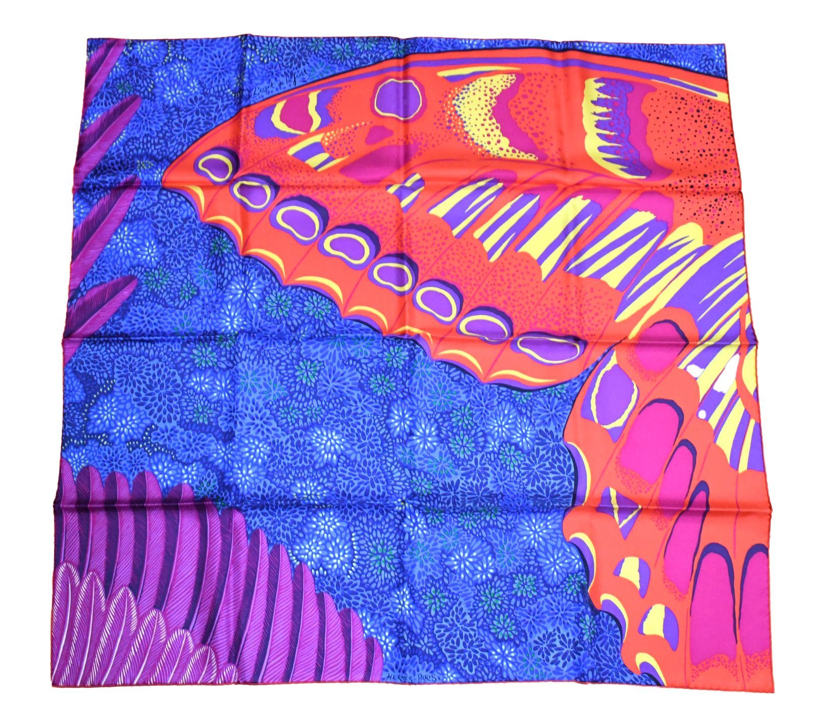 Hermes エルメス スカーフ 90 森のエスプリ 蝶 青 シルク カレsilk Scarf L’Esprit de la Foret