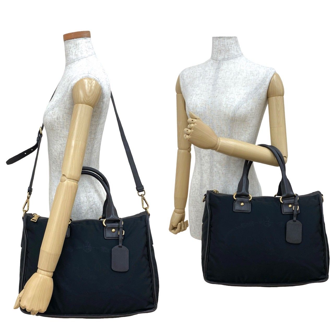 極 美品 PRADA プラダ 三角ロゴ 金具 ナイロン レザー 本革 2way