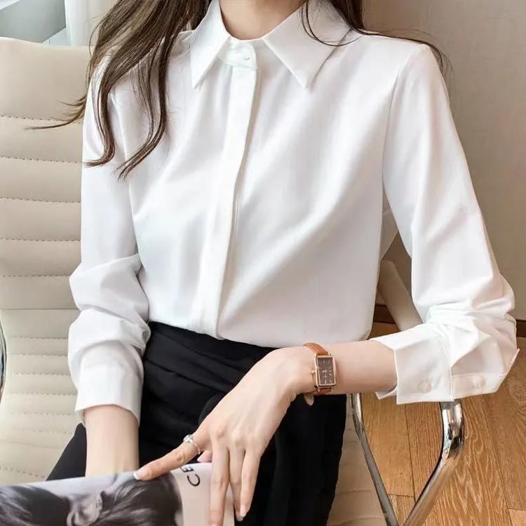 シャツ レディース ブラウス 白シャツ ワイシャツ yシャツ シワになりにくい 長袖 スリム おしゃれ 無地 シンプル 隠しボタン お洒落 インナー トップス オフィスシャツ 裏起毛シャツ 形態安定 dongdong12510