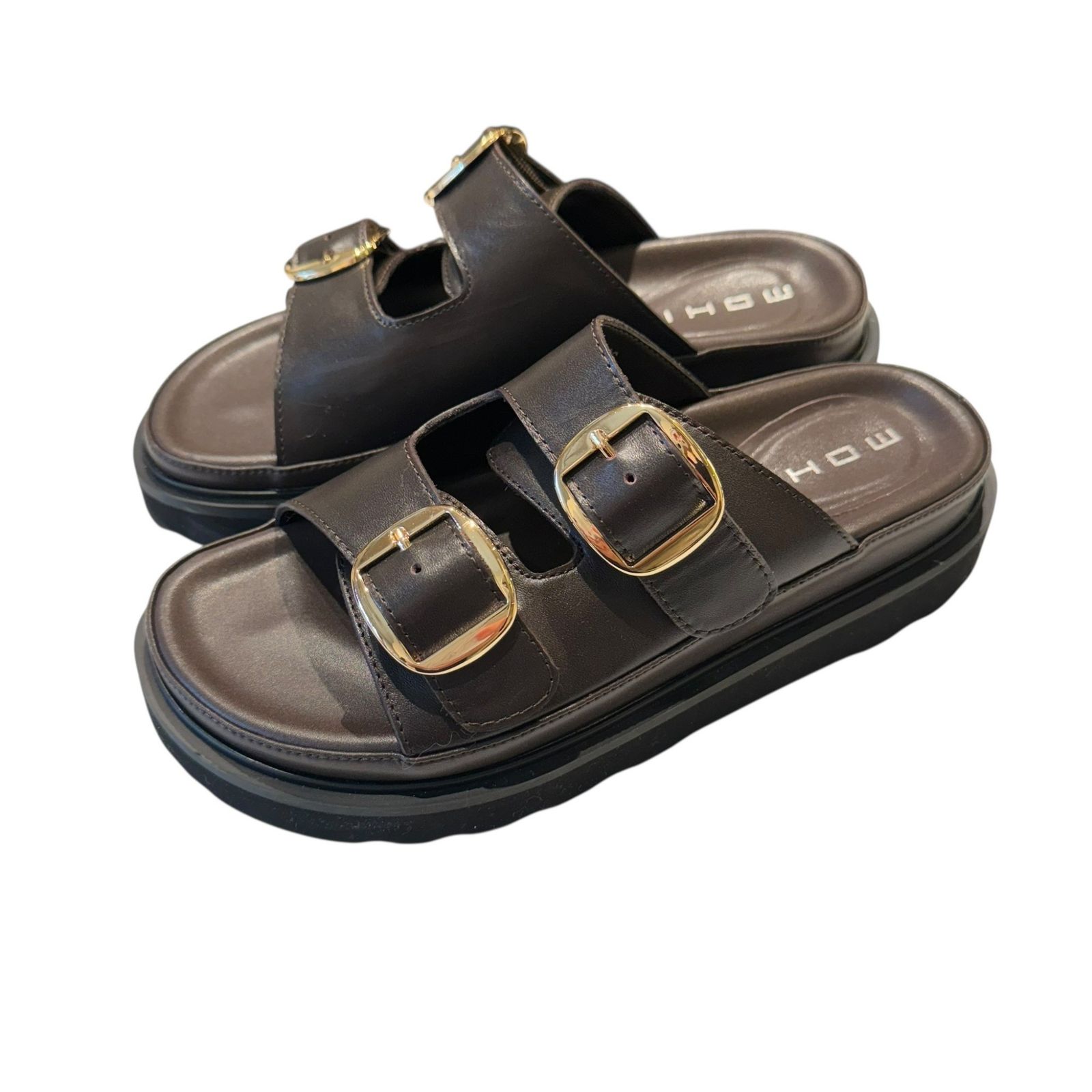 MOHI… モヒ 1902432 DOUBLE BUKLE LEATHER SANDALS レディース ブラウン 36