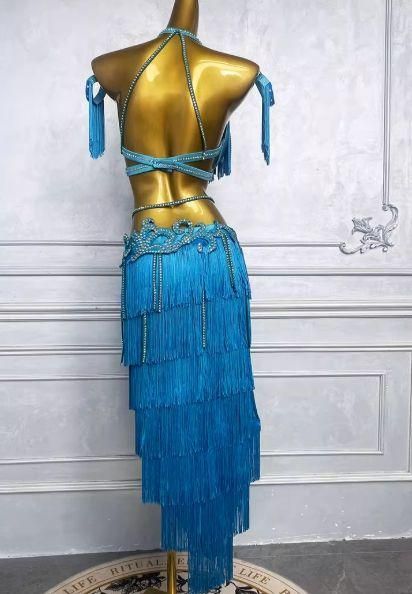 ターコイズフリンジ ベリーダンスセットアップ?
