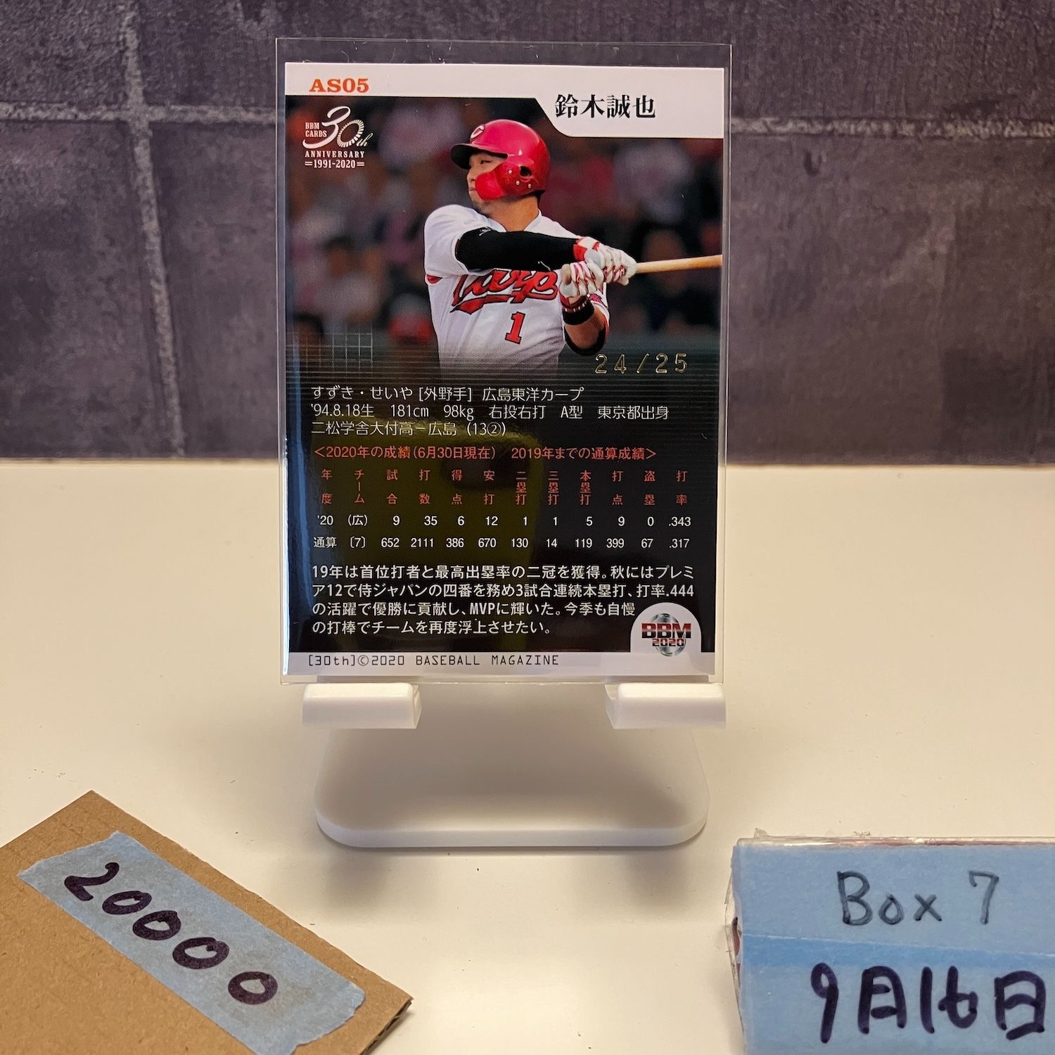 2020 BBM 30th Anniversary 鈴木誠也 24 25 広島東洋カープ All Stars Central League Touch the game カード