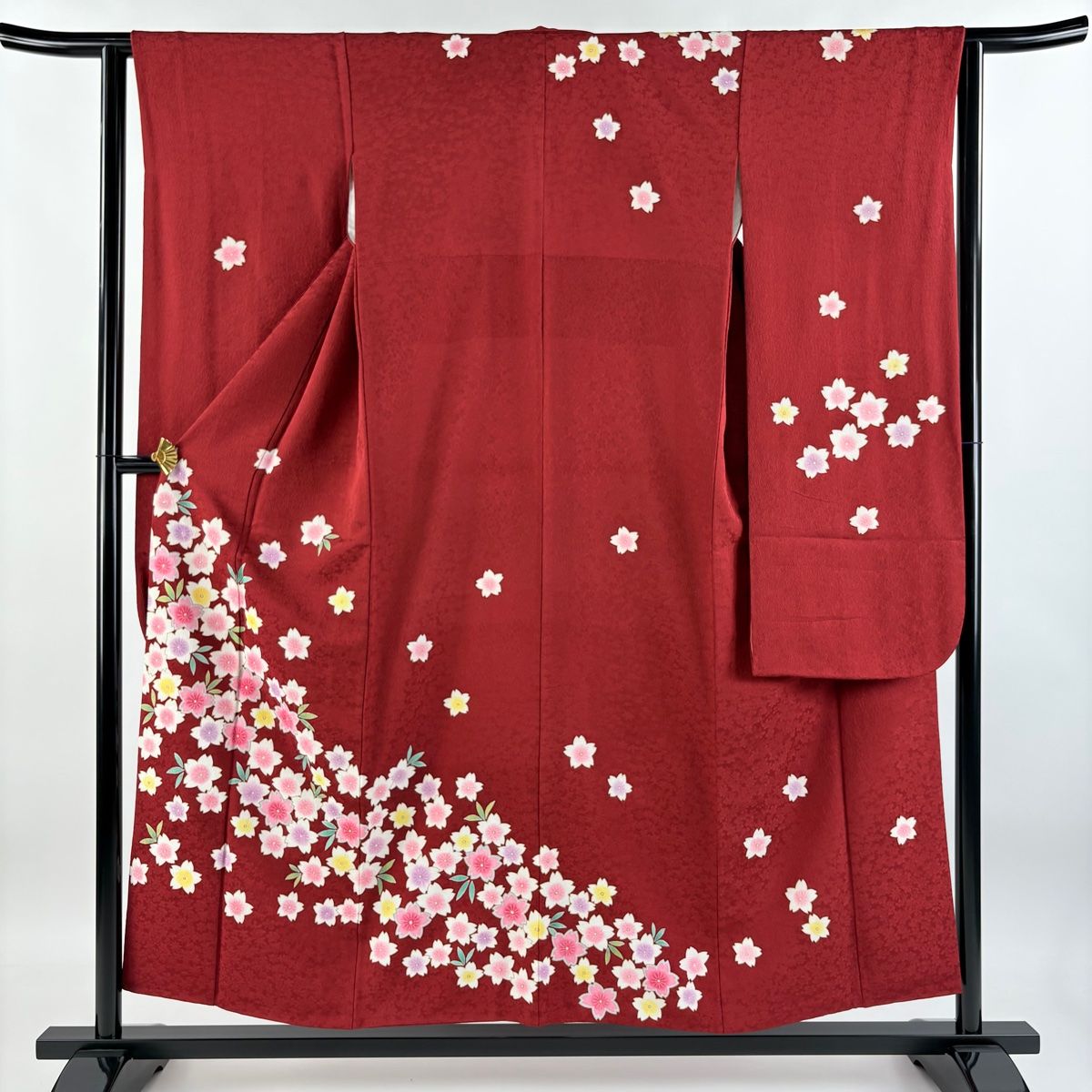 振袖 身丈154.5cm 裄丈62cm S 袷 落款 桜 金彩 赤 正絹 名品