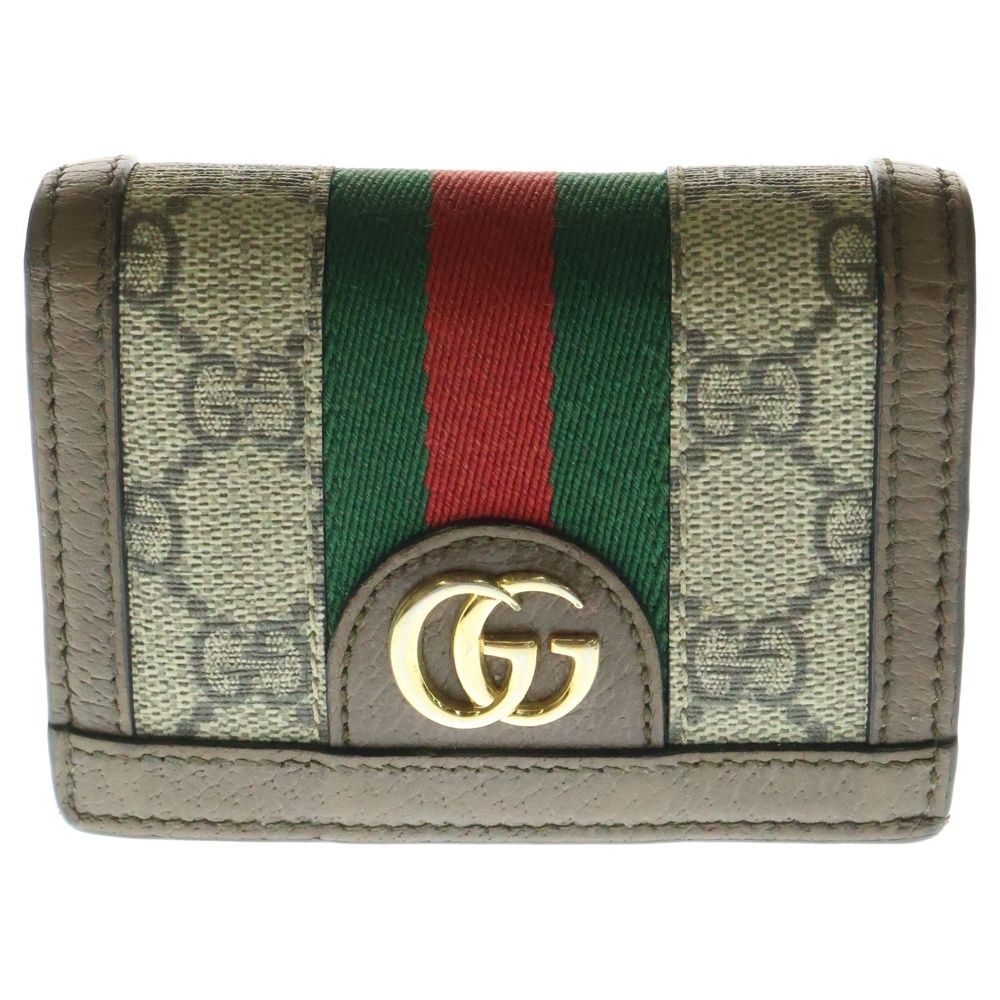 GUCCI グッチ オフディアGGスプリーム コンパクトウォレット 二つ折り財布 シェリーライン ブラウンPVC×レザー 523155