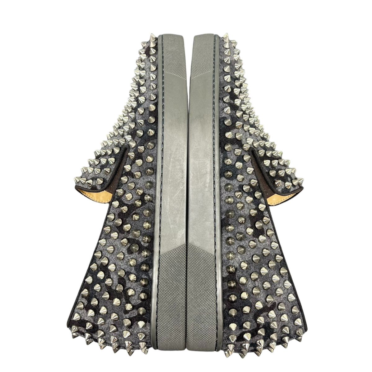 Christian Louboutin クリスチャンルブタン スリッポン スタッズ 迷彩柄 カモフラ EUサイズ41 日本サイズ26~26.5cm前後 フェルト グレー ブラック 靴 シューズ ABランク 鑑定済 ルブタンシューズ