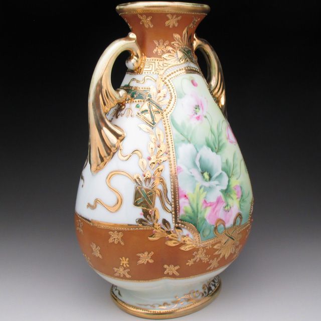 オールドノリタケ 茶地金盛りジュール芥子絵 花瓶 21cm 商品の説明
