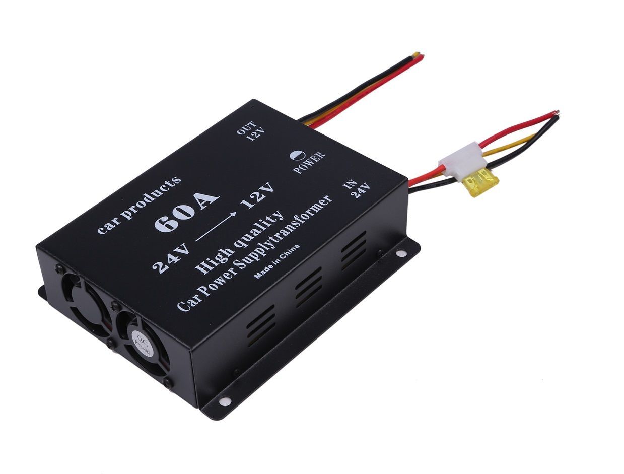 DCDC コンバーター 電圧 変換器 24V→12V 変圧器 デコデコ ヒューズ付 過電圧保護 60A バックアップ 機能付 大型車 トラック 車 -  メルカリ