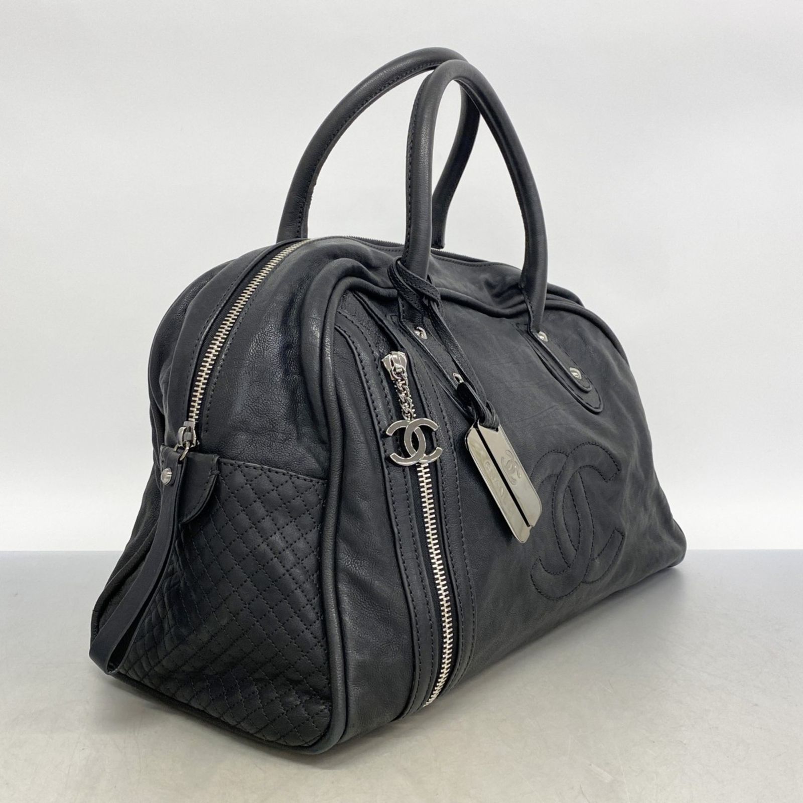 CHANEL シャネル ブラックレザー ハンドバッグ CHANEL シャネル ミニハンドバッグ 編み込みレザー ココマーク