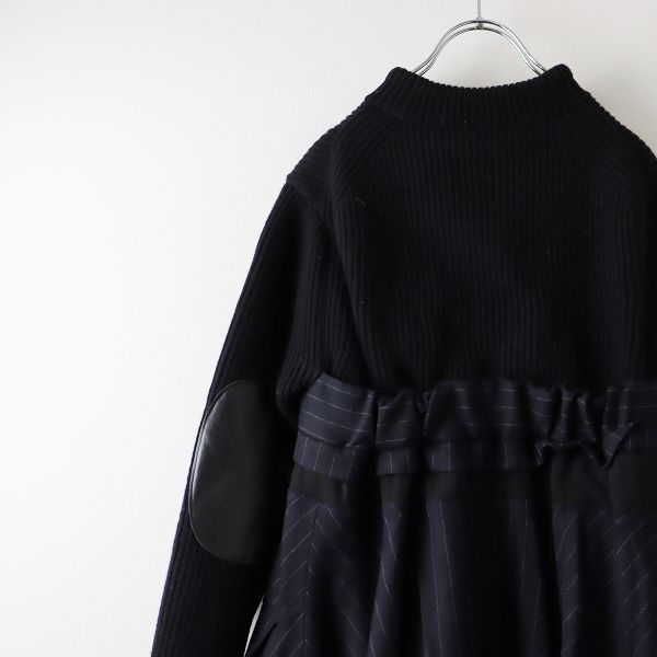 美品 定価14万 2022AW sacai サカイ 22-06327 Wool Knit Chalk Stripe