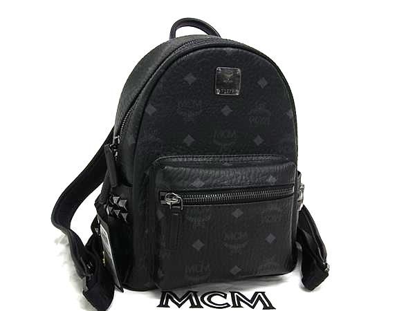 MCM エムシーエム モノグラム ヴィセトス柄 レザー スタッズ リュックサック バックパック ブラック系 FT0534