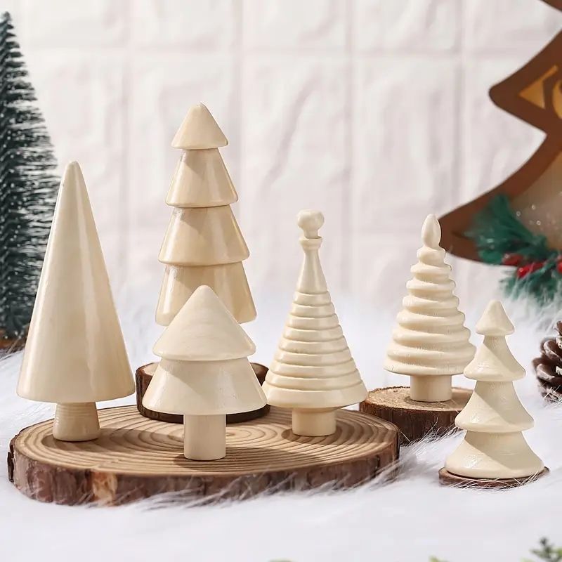 6個セット レトロミニ木製クリスマスツリーセット - ファーム