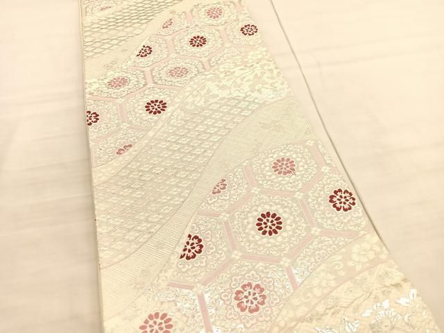 正絹 六通柄袋帯 唐織 亀甲花文 平和屋着物○六通柄