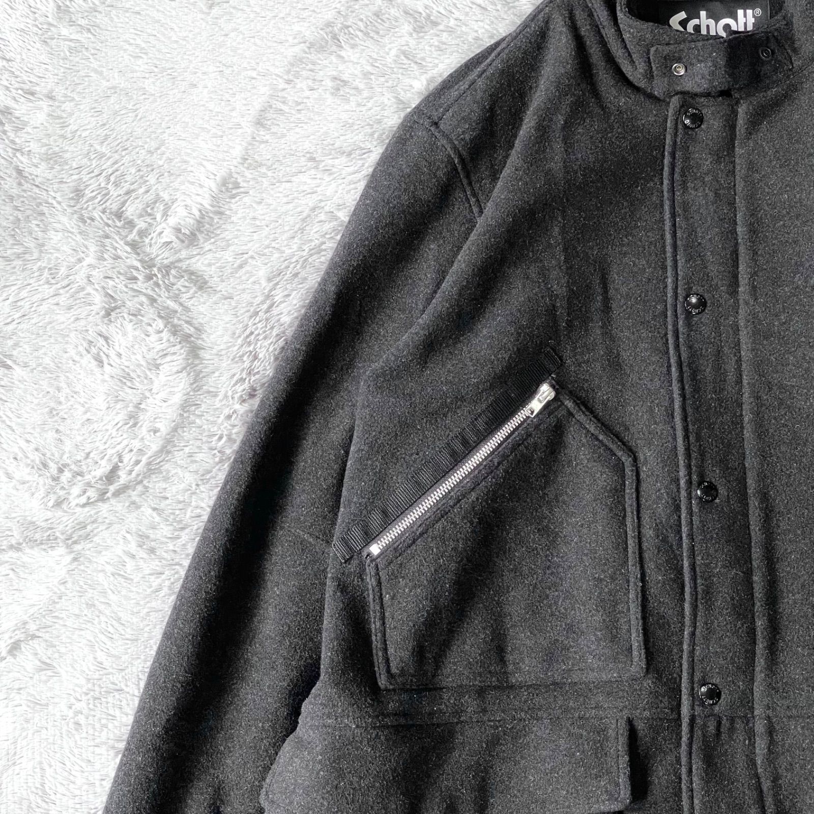 Schott ショット ウールミリタリーコート ステン コート 黒 KANDAIZUMI_COM