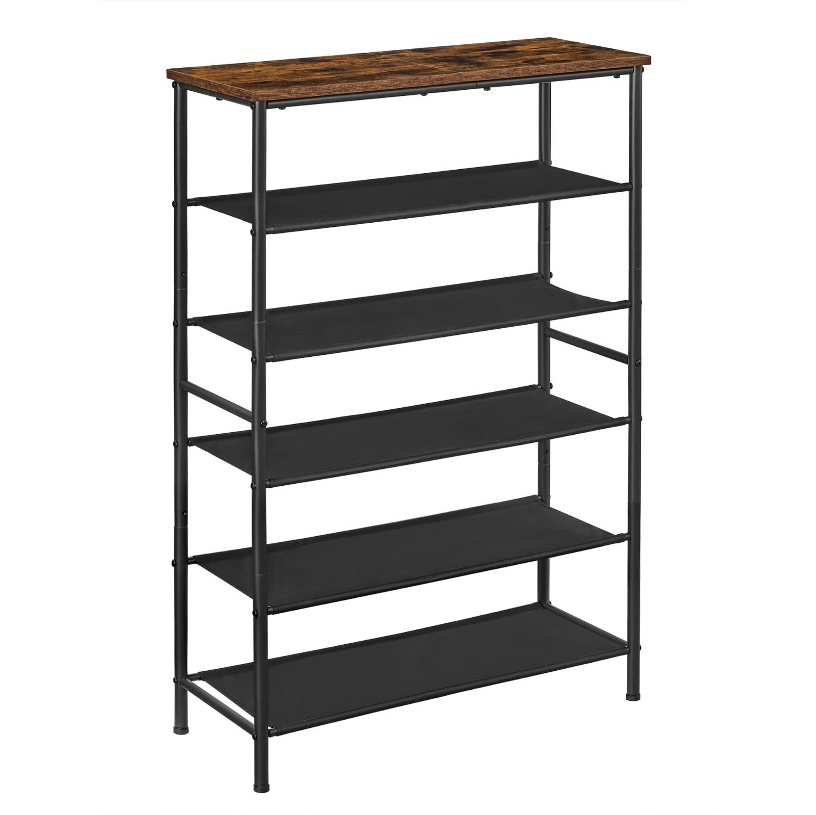 Size 6段 VASAGLE シューズラック 下駄箱 靴 収納 スリム 靴箱 省スペース 靴置き 靴収納 靴収納ラック おしゃれ 6段 大容量 木製 玄関収納 奥行30㎝ 高さ111cm ヴィンテージ 玄関 棚 通気性 ポリエステル布 LBS037B01