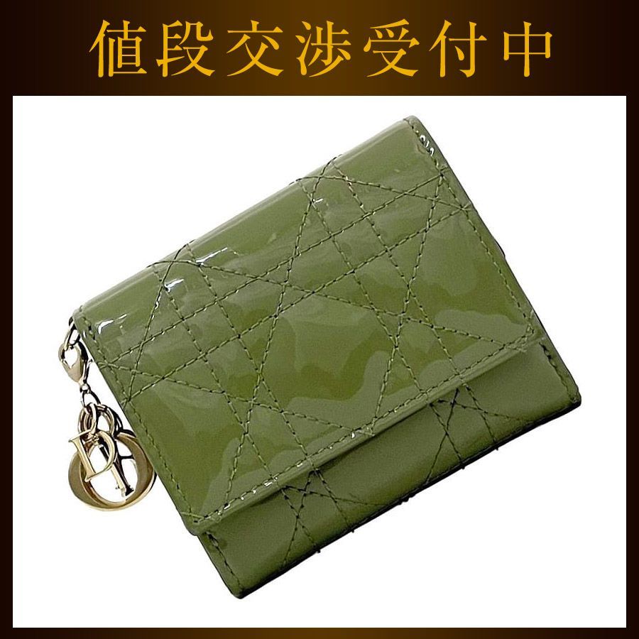 クリスチャン ディオール 三つ折り 財布 カーキ グリーン レディ  