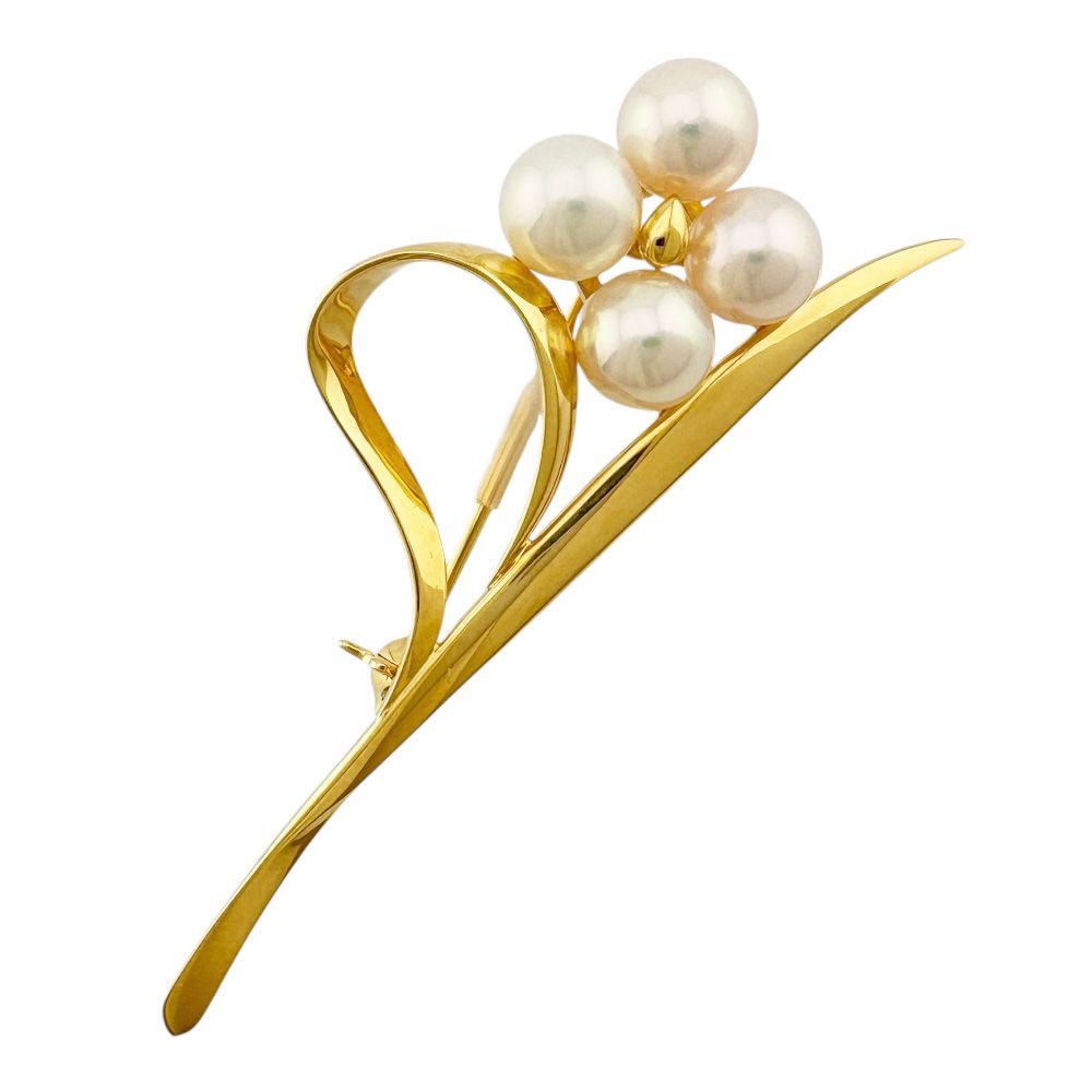 ミキモト ブローチ 18金 K18イエローゴールド アコヤパール レディース MIKIMOTO ミキモト