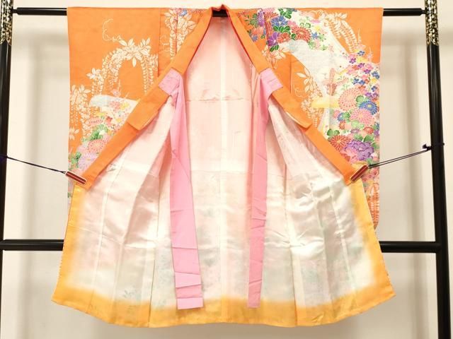 七五三 着物　女の子　祝着　帯セット　駒刺繍　金彩 7才 平和屋着物[]七五三 女の子 7歳 祝着 四つ身 袋帯セット 駒刺繍