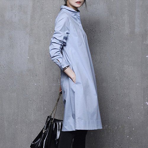 シャツワンピース チュニック 長袖 裾広がり ひざ下丈 フ ワンピース 上品 細く見える ミセス 送料無料通勤通学20代30代40代50代60代 xzdscgv