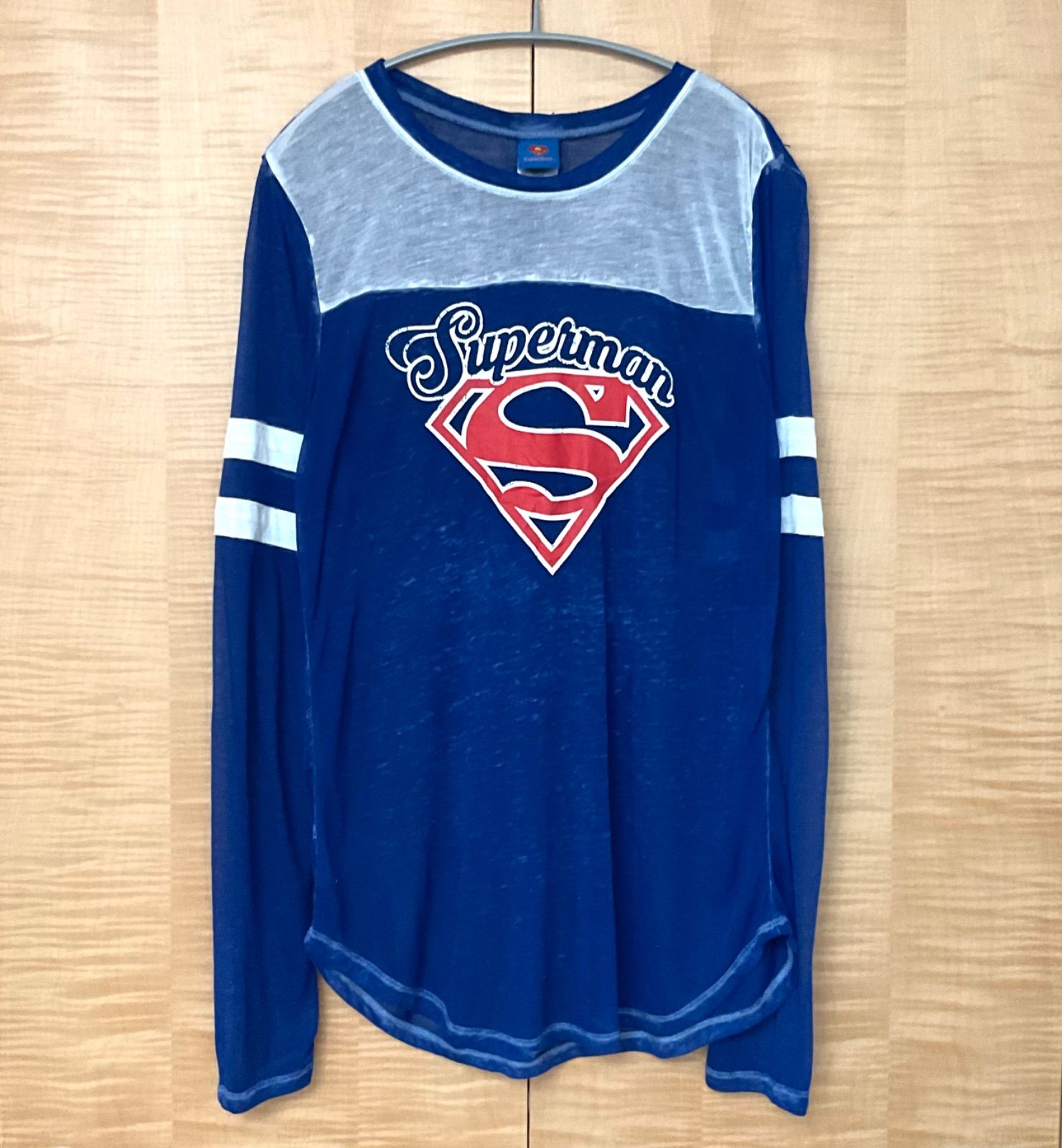 メルカリshops Us古着 L Kids スーパーマン Superman ロゴマーク ブルー