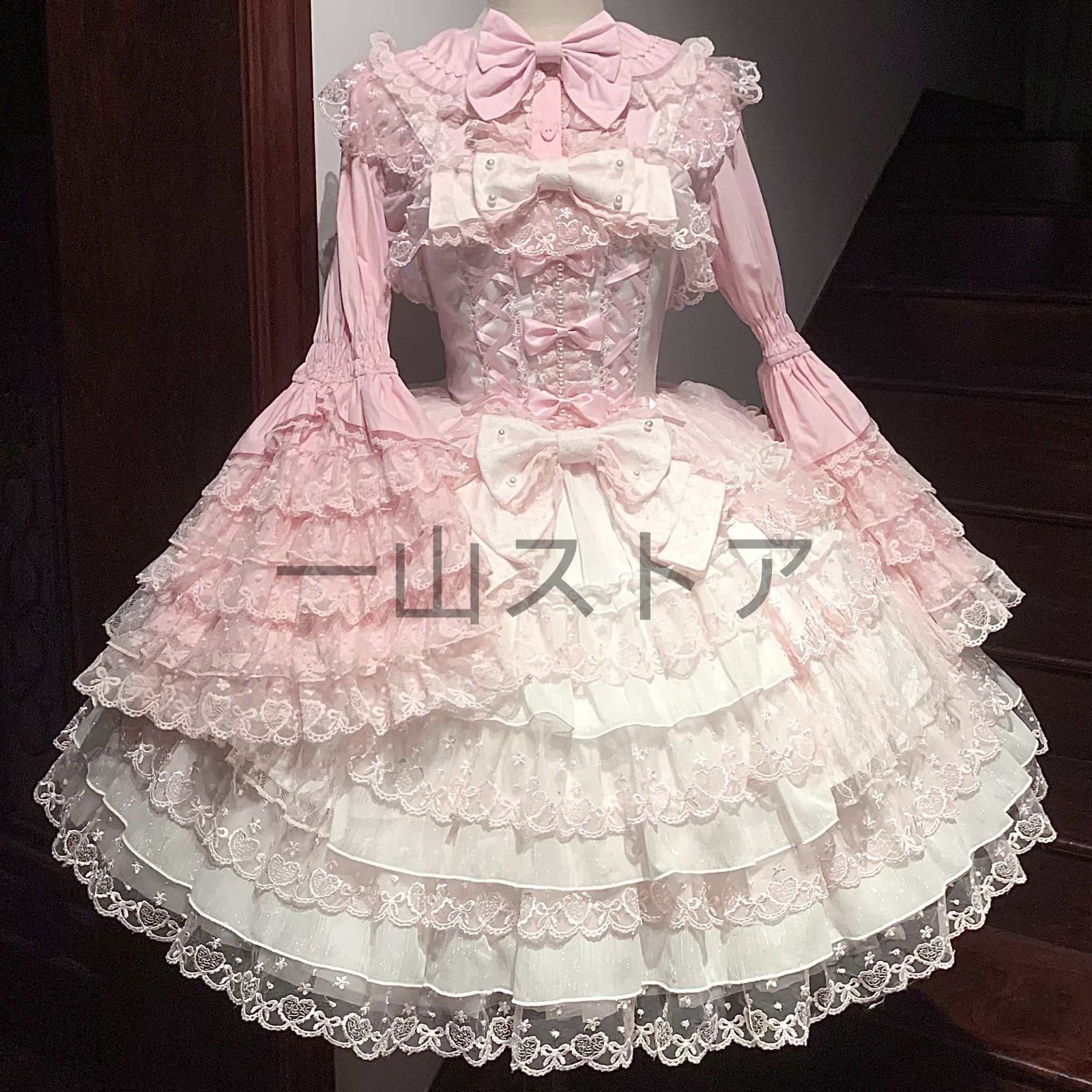 ♥ 愛恋序曲 Lolita洋装 甘ロリスタイル jsk吊りスカート 姫系デザイン ピンク ホワイトブルーの3色展開 撮影会 イベント デイリースタイルに最適 高品質フェミニンコーデ