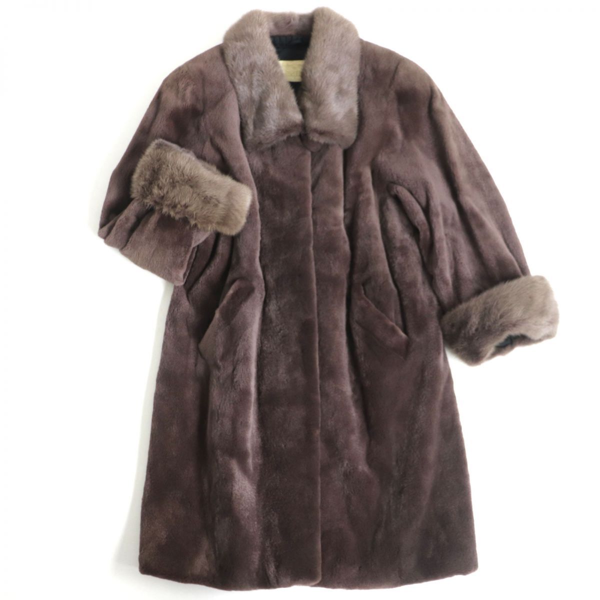 【中古】パリエンヌ PARIENNE コート ロング ミンクファー 毛皮 ウール ブローチ付き ショールカラー 11 紫 パープル ミンク本毛皮パープルジャケットコート 中古】パリエンヌ PARIENNE